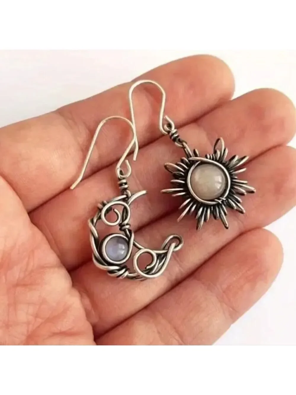 Elegant Vintage Style Sun and Moon Earrings Symbolic Harmony Boho Chic Handmade